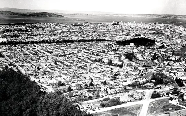 c.1950s SAN FRANCISCO TWIN PEAKS VIEW OVER CLARENDON HGTS.,BAY,ALCATRAZ~NEGATIVE