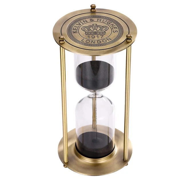 Hourglass 60 Minute Sand Timer, Vintage Brass Black Sand Clock Stand, ...