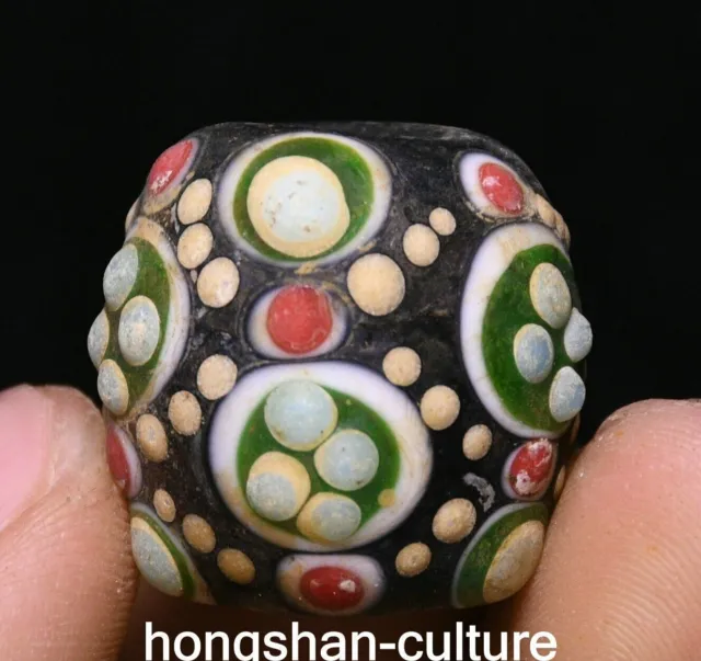 1'' Old Chinese Coloured Glaze Carved Feng Shui Lucky Bead Pearl Pendant 3