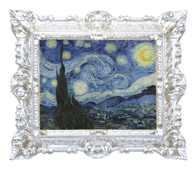 Stampa Su Carta Telata Quadro Van Gogh Notte Stellata Con Cornice Barocca 45X37