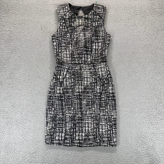 HM Womens Dress Black White Abstract Print Sleeveless Pencil Career Stretch 6