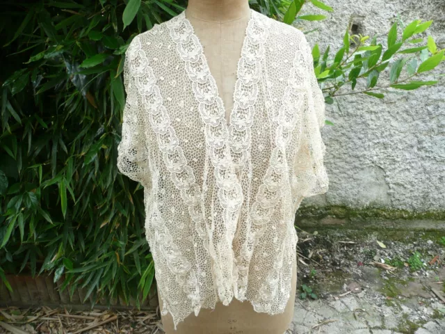 CHEMISIER ANCIEN HAUT de robe en dentelle style guipure en coton ecru 1910 1920 EUR 40 00 PicClick FR