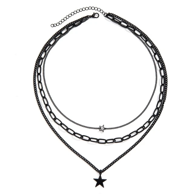 Stylish Alloy Neckchains Black Star Collarbone Chain for Women Multichain Choker