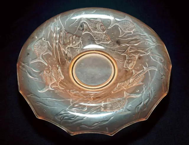 Art Deco Vintage Glass Bowl Walther & Sohne 'Sonnenfisch' Fish Pattern c1930s 2