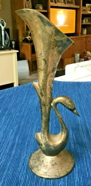 Vintage Silver Plated Swan Lily Figurine Art Deco Home Decor Bud Vase 558A