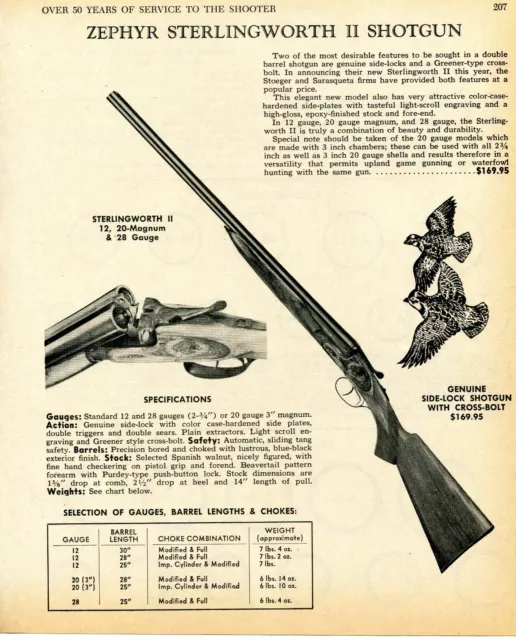 Zephyr Upland-King Shotgun 1958 Advertisement Gun Print Ad Vtg