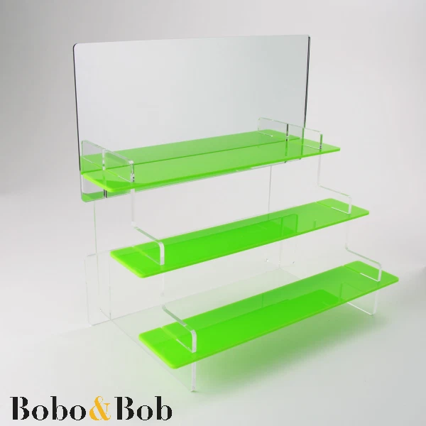 3 TIERED SLIMLINE Acrylic Display Stand + Mirror Header 395mm Shop
