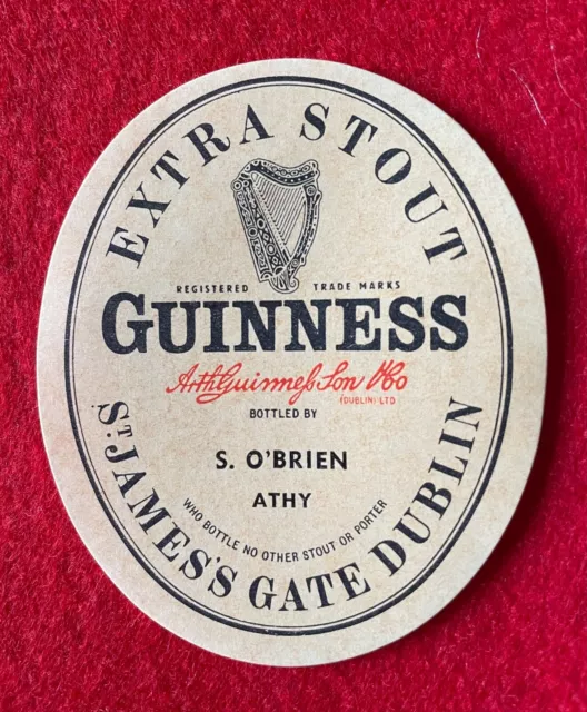 Guinness Bottle Label , Athy , Co. Kildare , Ireland, Brewery, Vintage.