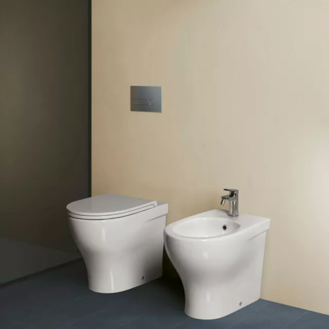 Bagno Coppia Sanitari Vaso Wc Bidet Ceramica Bianco Filo Muro Azzurra Pratica