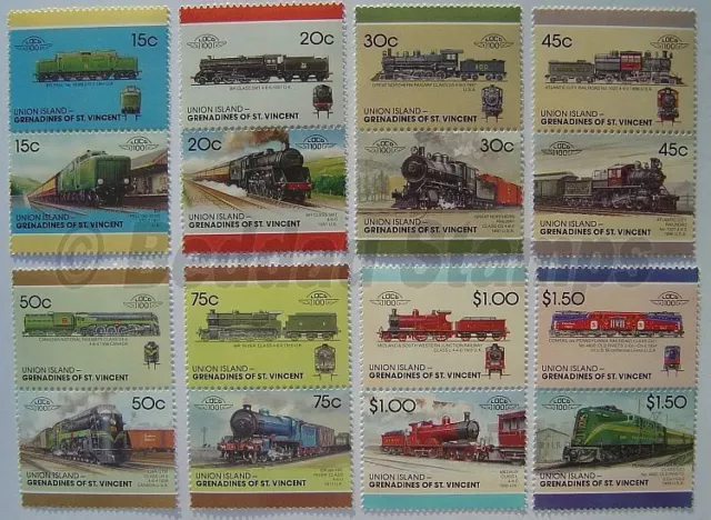 1987 UNION ISLAND Set #7 Train Locomotive Railway Stamps (Leaders of the World)