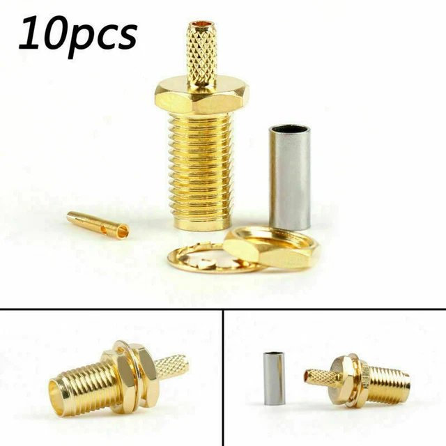 10Pcs SMA Female Jack Center Nut Bulkhead Crimp per RG174 RG316 LMR100 RF