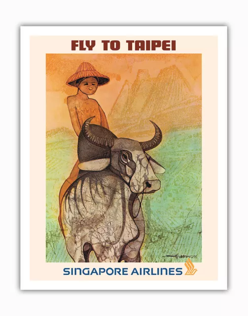 Fly to Taipei Taiwan - Vintage Singapore Airline Travel Poster by Joo c.1960