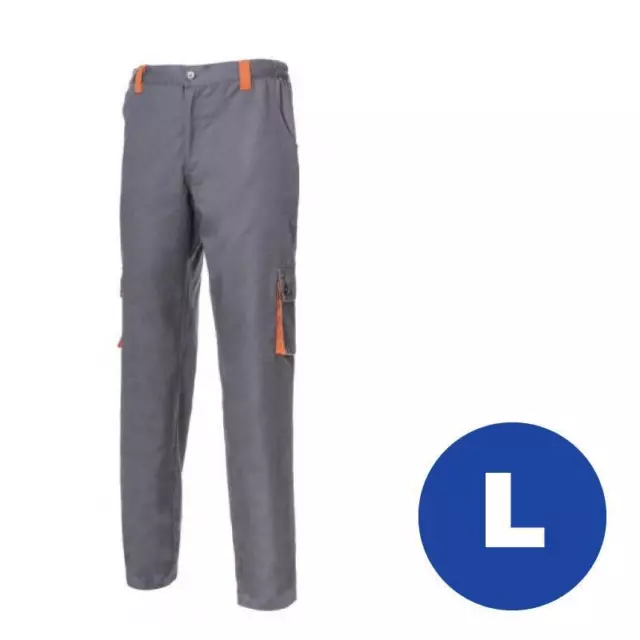 Pantaloni Tecnici Da Lavoro Poly/Cotone, Taglia L, Grigio/Arancio, Con Tasconi,