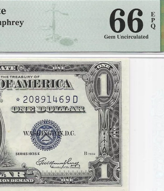 1935E $1 *STAR* ⭐️ SILVER CERTIFICATE. PMG Gem Uncirculated 66 EPQ Banknote.