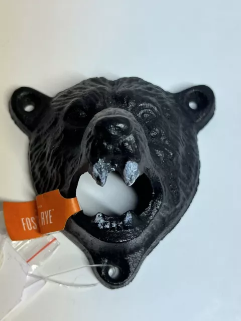GRIZZLY BEAR HEAD BOTTLE OPENER Wall Mount Cast Iron Country Western Decor