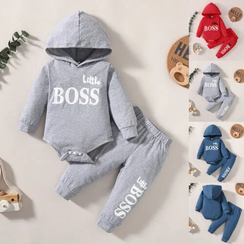 LITTLE BOSS Newborn Baby Boys Sweatshirt Tops Pants Tracksuit Outfit Clothes Set