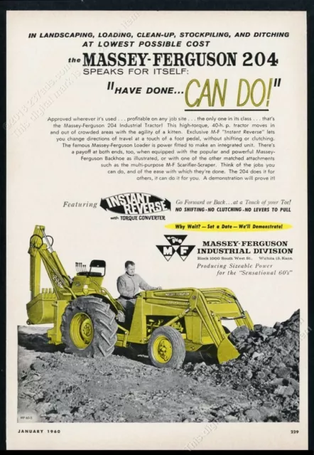 1960 Massey Ferguson 204 industrial tractor backhoe photo vintage print ad