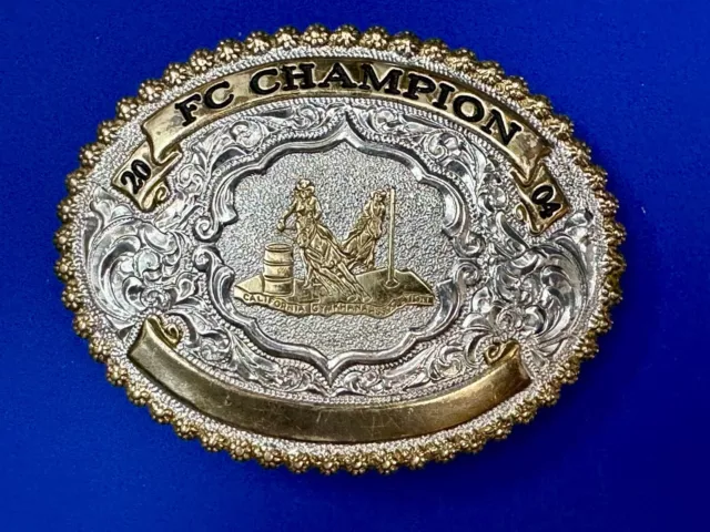 FC Champion 2004 Rodeo Cowboys barrel racing belt buckle California GYMKHANA 3