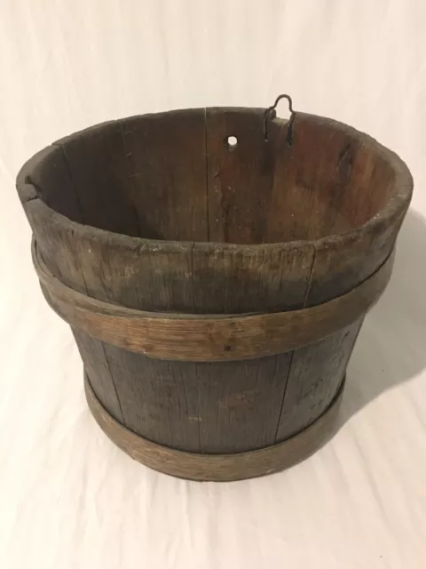 **Antique 19Th Century Handmade Primitive Wood Piggin-Bucket-Firkin*