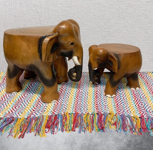 Holz Elefantenhocker Safari Tier Beistelltisch Stuhl Fairer Handel handgeschnitzt