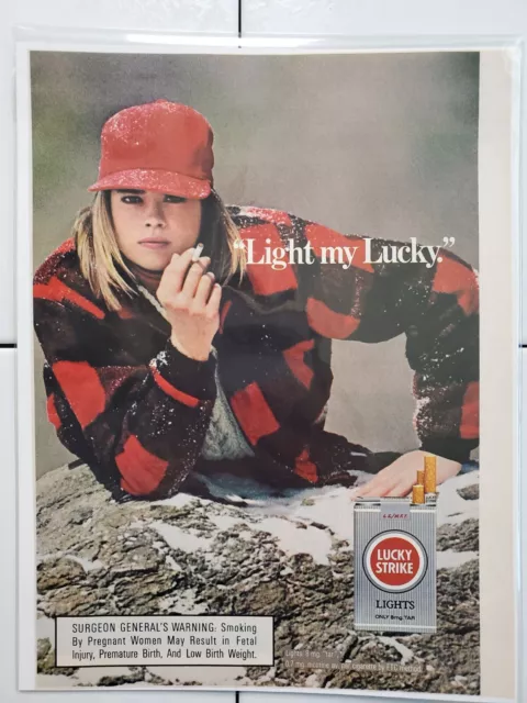 1986 Vintage Magazine Ad Lucky Strike Lights Tobacco Cigarette