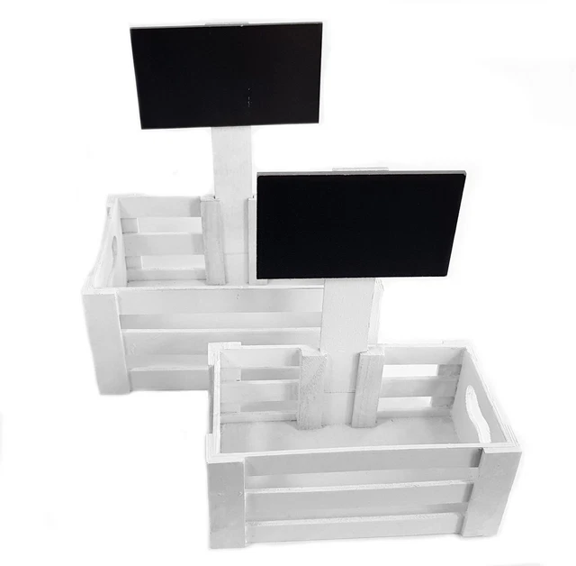 Holz Pflanzkasten mit Tafel weiß - 2er Set - Deko Blumenkasten Kräutergarten