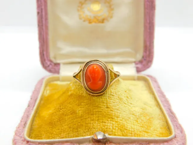 Georgian 15ct Yellow Gold & Carved Red Coral Cameo Band Ring Antique c1830