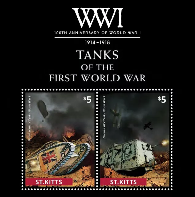 WWI 1914-1918 TANKS OF THE FIRST WORLD WAR MNH Tank Stamp Sheet #2 2014 St Kitts