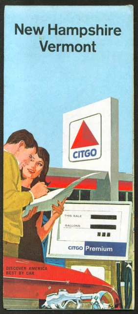 Citgo Gasoline Road Map New Hampshire Vermont 1966