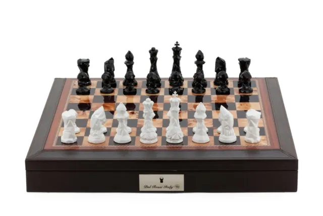 Dal Rossi Chess Set Modern Black/White Pieces + 45cm Brown Bevelled Box/Board
