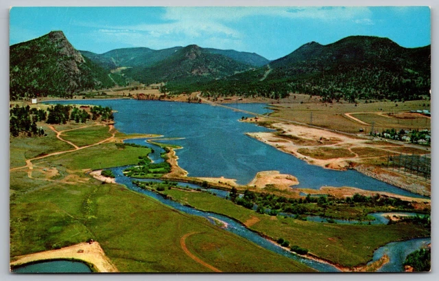 Lake Estes Big Thompson Diversion Project Aerial View Mountains VTG UNP Postcard