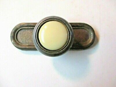 Cab. Door Drawer Brass 1950s Pull Knob w/ Porcelain Inlay & 3727 Backplate 1 MCM