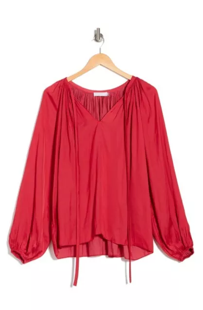 Ramy Brook Long Sleeve Blouse a1019212 Shiny Paris Size M Rouge Red $345