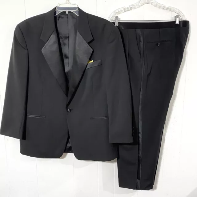 Gerald Austin Tuxedo Suit Black Wool 44R Pleated 37x26 Pants SATIN STRIPE