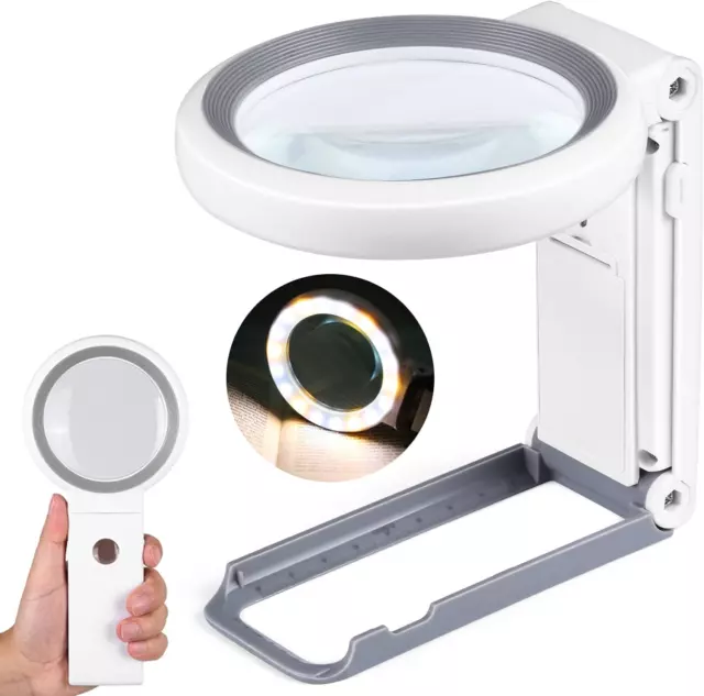 30X 10X Magnifying Glass with Light and Stand, Folding Handheld Magnifying Glass