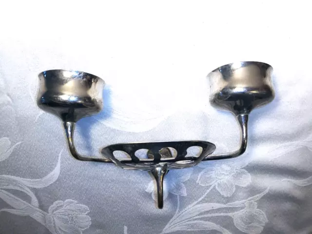 Antique San O La Nickel Brass Double Cup Holder Soap Dish Holder  Vtg 2