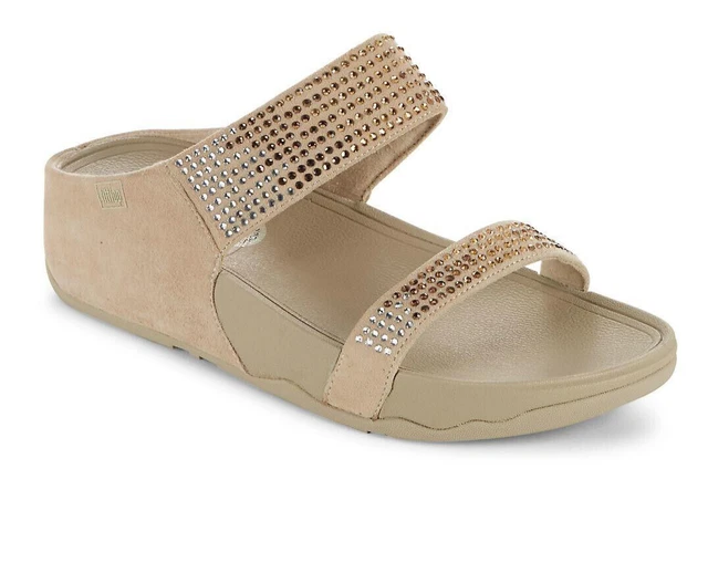 FitFlop Flare Strobe Slides Sandals Flip Flops Womens 9 Rhinestone Tan        1d