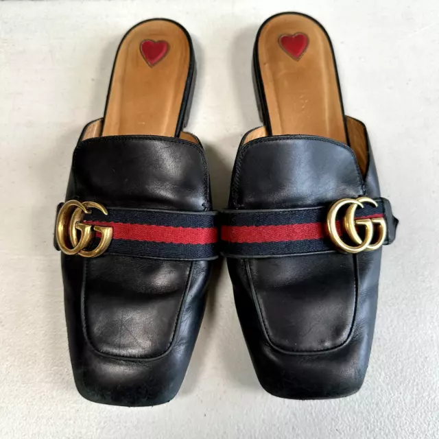 Gucci Slip On Peyton Mules Women's Size 37 Leather Clogs Loafers Read