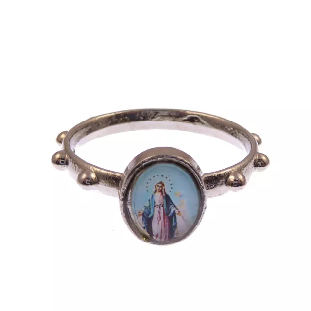 Metallo Argento Piccolo Miracolosa Mary Rosario Anello Cattolica Tasca Rosario