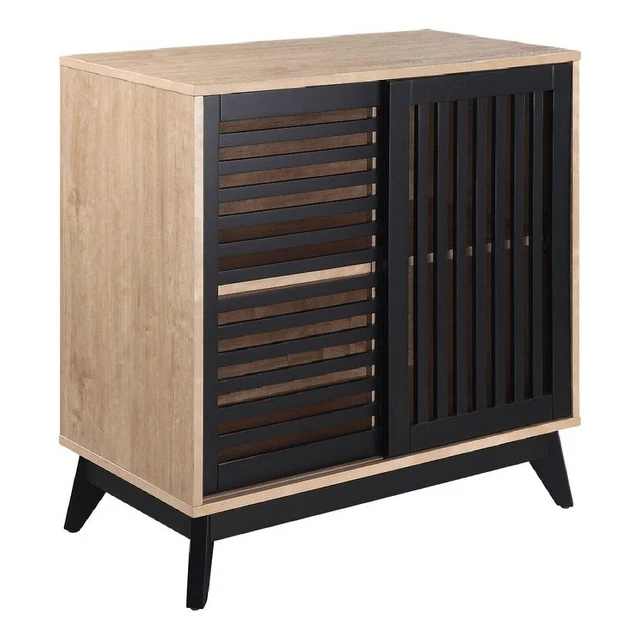 Nael 30 " Wood Accent Cabinet with Slatted Sliding Doors Oak Black