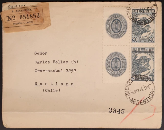 Mayfairstamps Argentina 1943 to Santiago Chile Registered Cover aag_45075