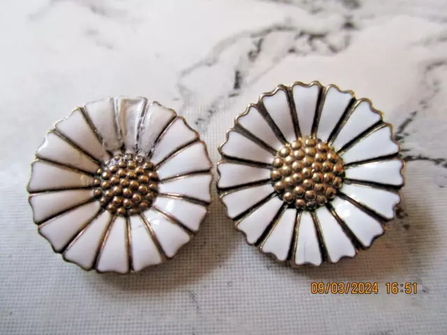 Antique Danish Sterling Silver Clip On Earrings , Enamel, -Not Matching