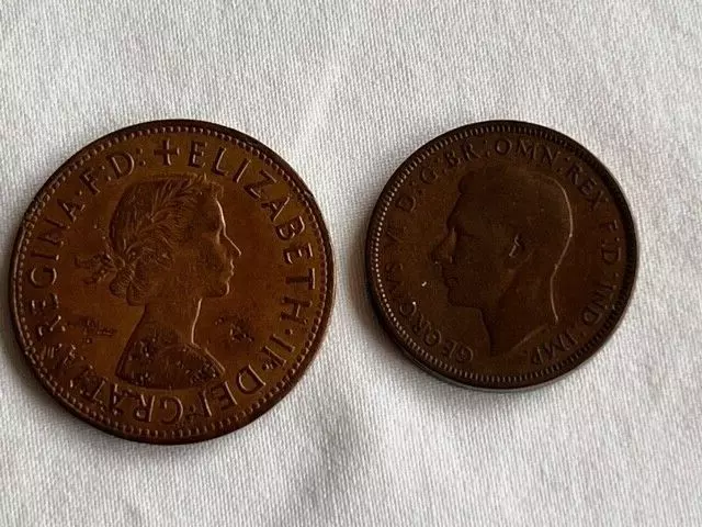 Penny & Half-Penny Obverse pair Coins machined novelty Gambling Curios