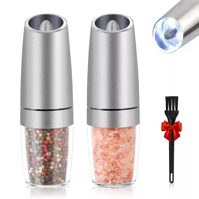 2x Gravity Electric Salt and Pepper Grinder Automatic Adjustable Coarseness Mill