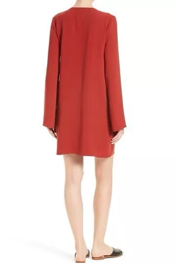 New Theory Ulyssa Admiral Crepe Shift Dress In Red Oak Size S Retail $355 2