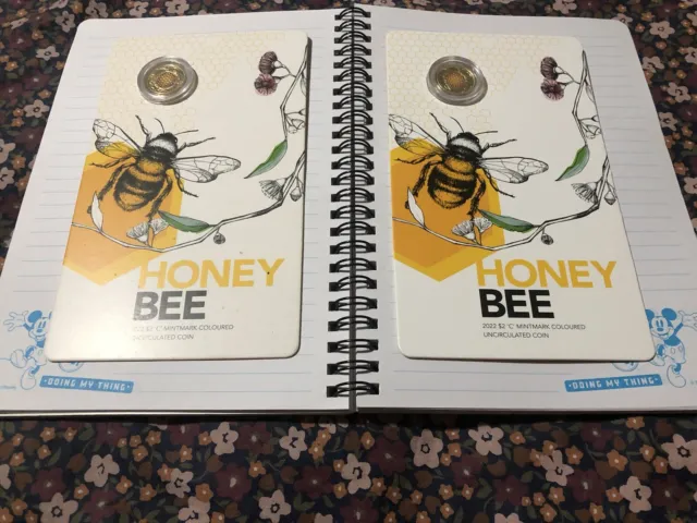 2 X 2022 $2 Honey Bee UNC Coins in RAM Cards, Minor Bending, Check Photos