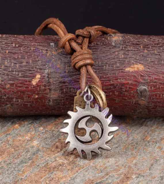 Adjustable hippie Special Fire Sun Pendant Men's Genuine Leather Cord Necklace