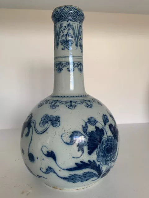 English 18th C Blue & White  Delftware water Bottle - Juglet Probably  Liverpool