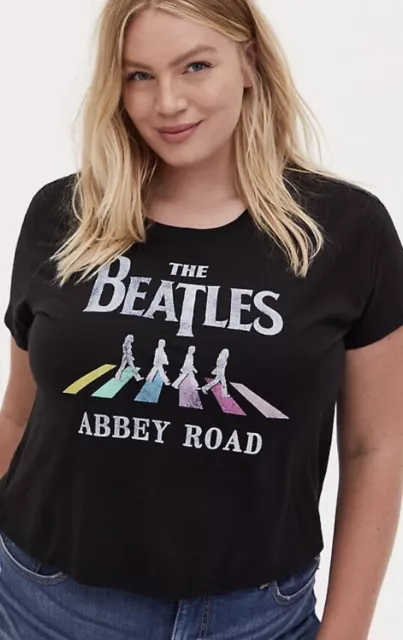 Womens Torrid The Beatles Abbey Road Crop Crew Tee Black Size 0 Large 12 NWT