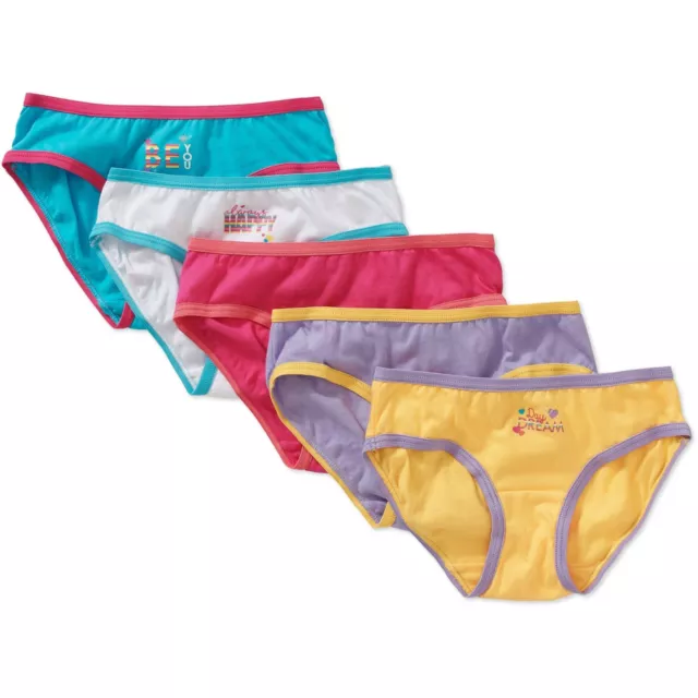 Faded Glory Girls Hipsters 5 Pack Size 4 Be You Day Dream 100% Cotton NEW